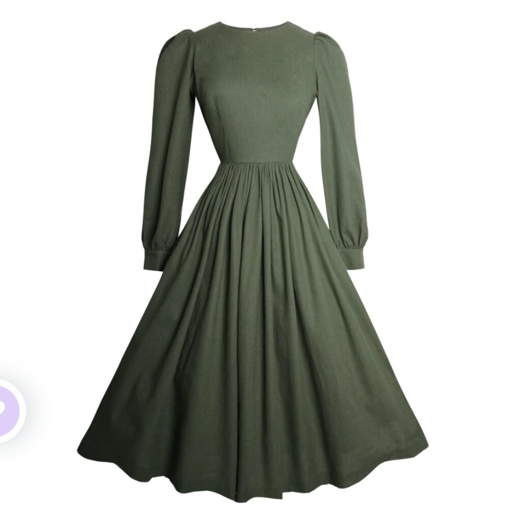 New Hearts and Found Linen Dress in Hunter Green Sustainable Cottagecore
